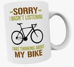 B&T Cycling Gifts Mug thinking about bike